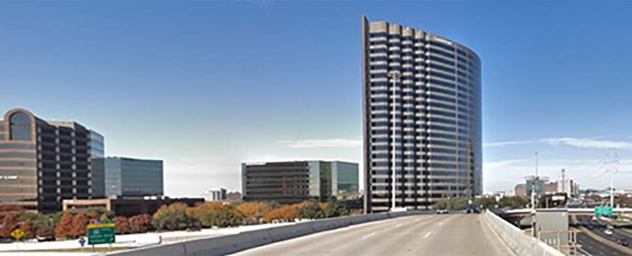 LBJ Expressway highway through city buildings